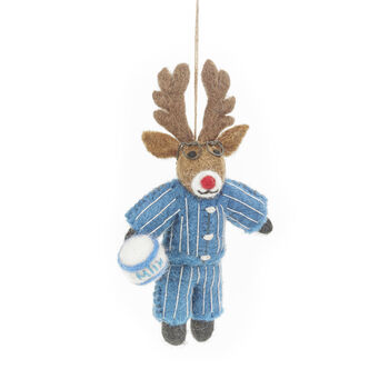Handmade Felt Christmas Pyjamas Rudolph Decoration, 2 of 4