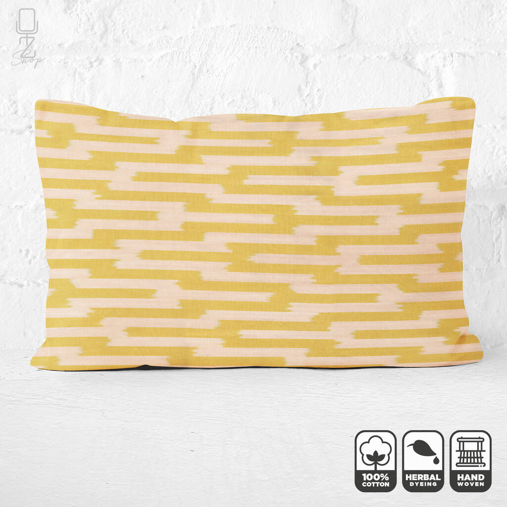 Geometric Yellow Handwoven Ikat Cushion Cover, 1 of 6