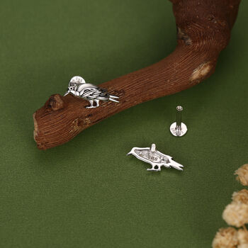 Sterling Silver Bird 16 G Flat Back Labret Earrings, 5 of 10