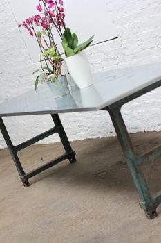 Saunders Zinc Table With Vintage Workbench Legs, 3 of 7