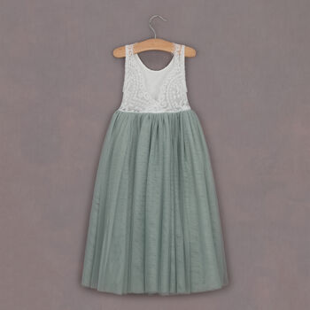 Sage Green Bohemian Sleeveless Flower Girl Dress, 7 of 10