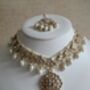 White Gold Kundan Pearl Set Necklace, Earrings And Tikka, thumbnail 11 of 12