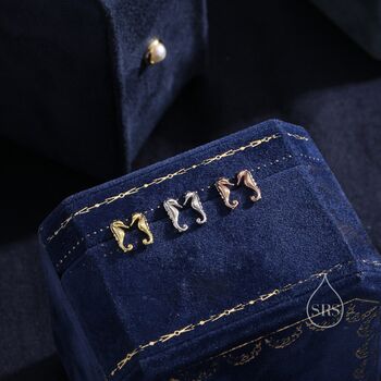 Tiny Seahorse Fish Stud Earrings In Sterling Silver, 2 of 11