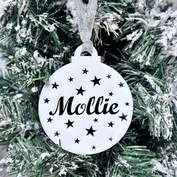 Personalised Christmas Tree Bauble With Stars, 3 of 5