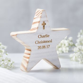 Personalised Christening Wooden Star With Cross, 2 of 6