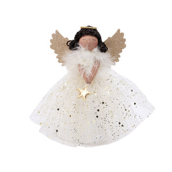 Gold Dark Haired Light Up Tree Topper Angel Decoration, 6 of 10