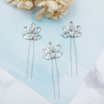 Set Of Three Sparkling Diamante Hair Pins, 2 of 4