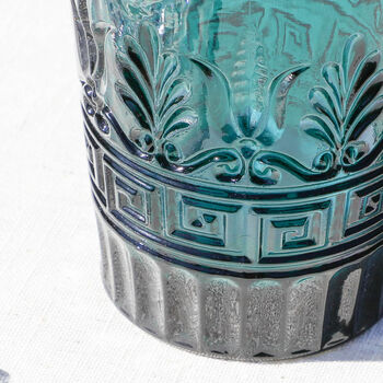 Set Of Two Teal Art Deco Glass Tea Light Holders, 4 of 4