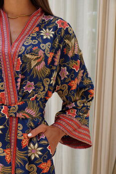 Navy Blue Silky Kimono Robe, 4 of 5