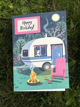 Retro Caravan And Dog Birthday Card, 2 of 3