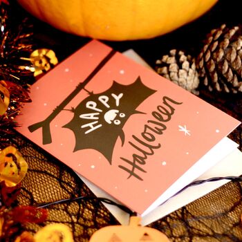 Upside Down Halloween Bat Greetings Card, 2 of 5