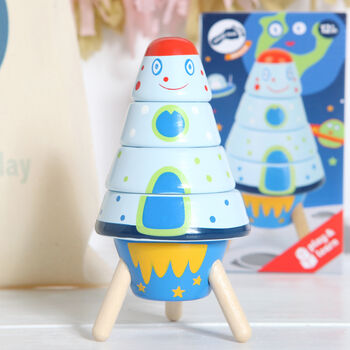 Wooden Rocket Stacking Toy With Personalised Bag, 3 of 3