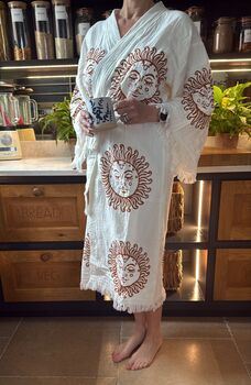 Long Organic Cotton Robe: White With Terracotta Sun, 3 of 3