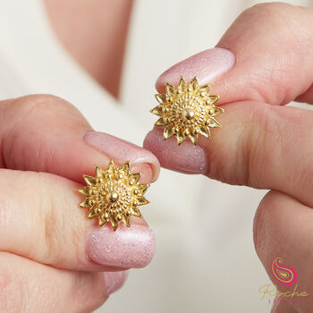 Filigree Gold Plated Flower Petal Shaped Stud Earrings, 5 of 9