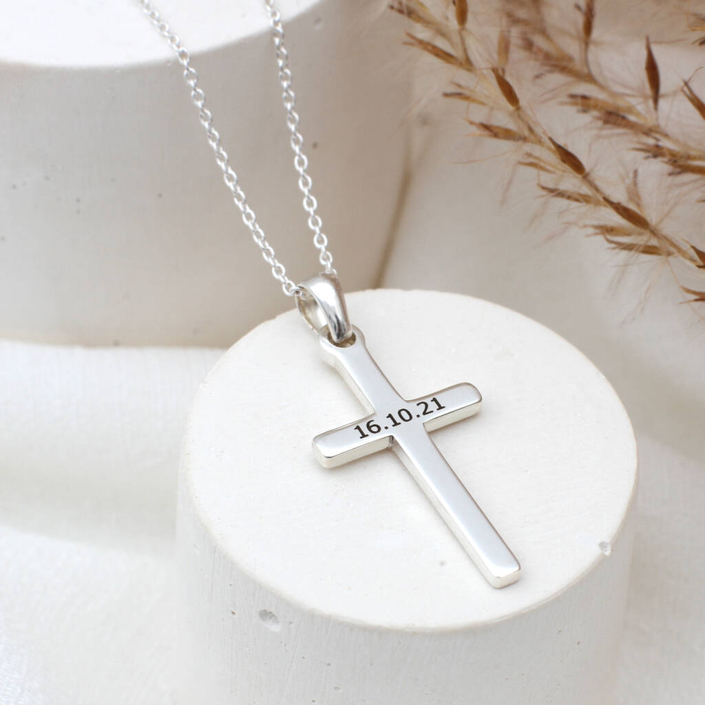 Personalised Sterling Silver Small Cross Necklace By Hurleyburley
