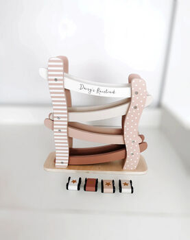 Personalised Wooden Pastel Pink Car Roller Toy With Cars, 3 of 11