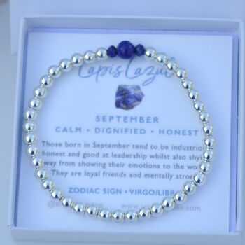 September Birthstone Lapis Lazuli Sterling Silver Bead Bracelet, 3 of 6