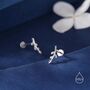 Tiny Leaf Internally Threaded Flat Back Earrings In Sterling Silver, thumbnail 2 of 9
