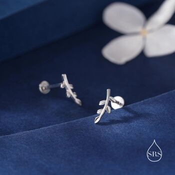 Tiny Leaf Internally Threaded Flat Back Earrings In Sterling Silver, 2 of 9