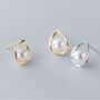 Sterling Silver Pearl Teardrop Stud Earrings, thumbnail 1 of 5