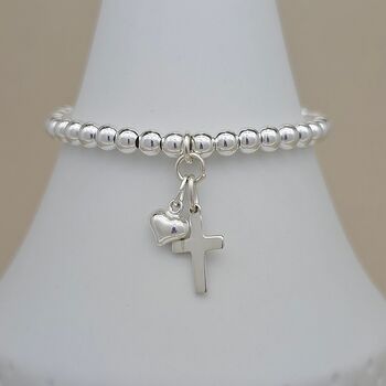 Children's Christening Cross And Heart Bead Bracelet, 2 of 3
