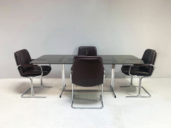 Mid Century Pieff Table And Four Leather Dining Chairs, 3 of 12