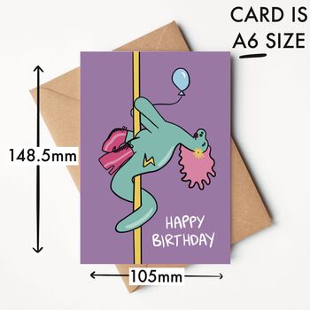 Pole Dancing Dinosaur A6 Birthday Card, 2 of 2