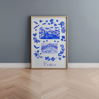 Scenes Of Venice, Italy Blue Tile Inspired Travel Print, 2 of 12