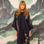 Wisteria And Chrysanthemum Black And Pink Embroidered Long Kimono, thumbnail 3 of 12