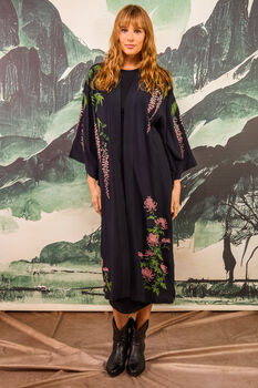 Wisteria And Chrysanthemum Black And Pink Embroidered Long Kimono, 3 of 12