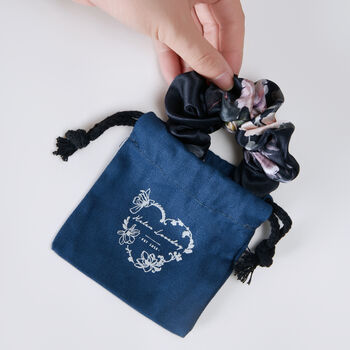 Silk Scrunchie Fleur Japonaise Midnight Blue, 6 of 8