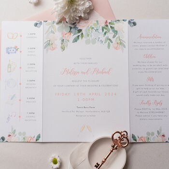 Roses And Eucalyptus Folded Wedding Invitation, 6 of 6