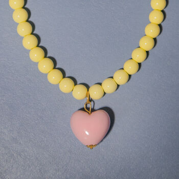 Buttermilk Yellow Bead And Pink Heart Necklace, 4 of 6