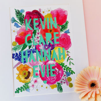Personalised Family Watercolour Florals Papercut Print, 9 of 12