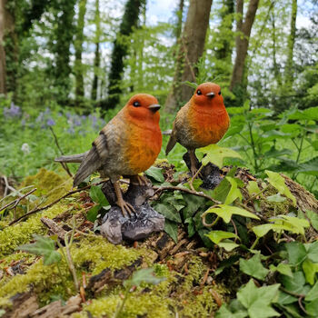 Pair Of Robin On A Tree Stump Garden Ornaments, 4 of 11