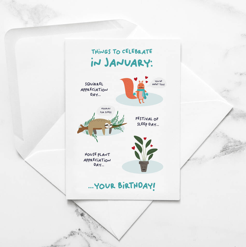 January Birthday Card, Things To Celebrate In January, 1 of 2