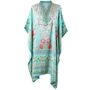 Floral Rose Border Viscose Kaftan In Turquoise With Heavy Cream Fishbone Embroidery, thumbnail 7 of 7