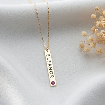 Personalised Vertical Bar Necklace With Birthstone, 2 of 7