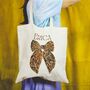 Leopard Print Bow Tote Bag Personalised, thumbnail 1 of 3