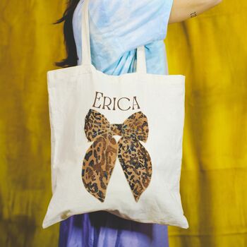 Leopard Print Bow Tote Bag Personalised, 2 of 4