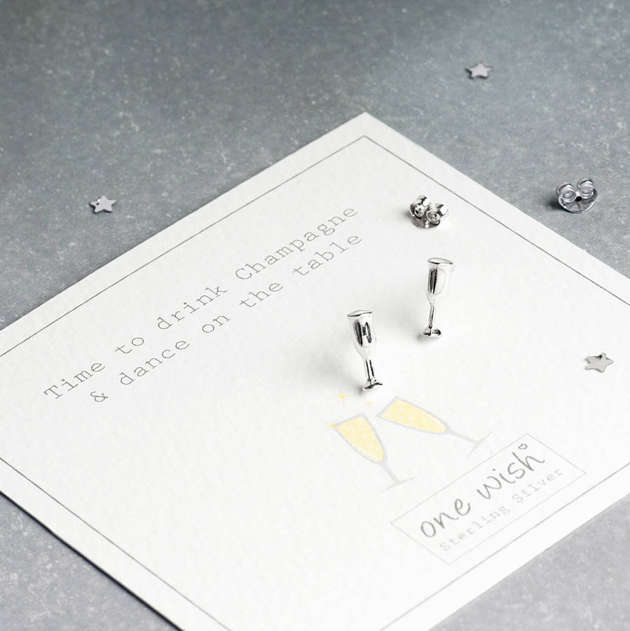 Champagne Flute Sterling Silver Stud Earrings By Grace & Valour