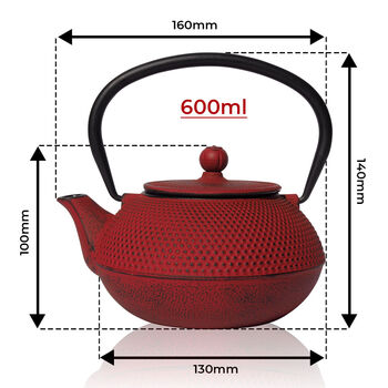 Red Tenshi Cast Iron Teapot 600ml, 2 of 5