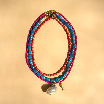 Blue And Red Bead And Sea Charms Necklace Set Of Three, 3 of 5