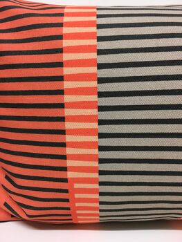 Combed Stripe Cushion, Coral, Peach + Grey, 3 of 5