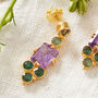 Amethyst Emerald Gold Plated Silver Drop Stud Earrings, thumbnail 3 of 9