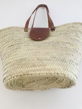 French Market Basket Bag Long Tan Leather Handles, 6 of 7