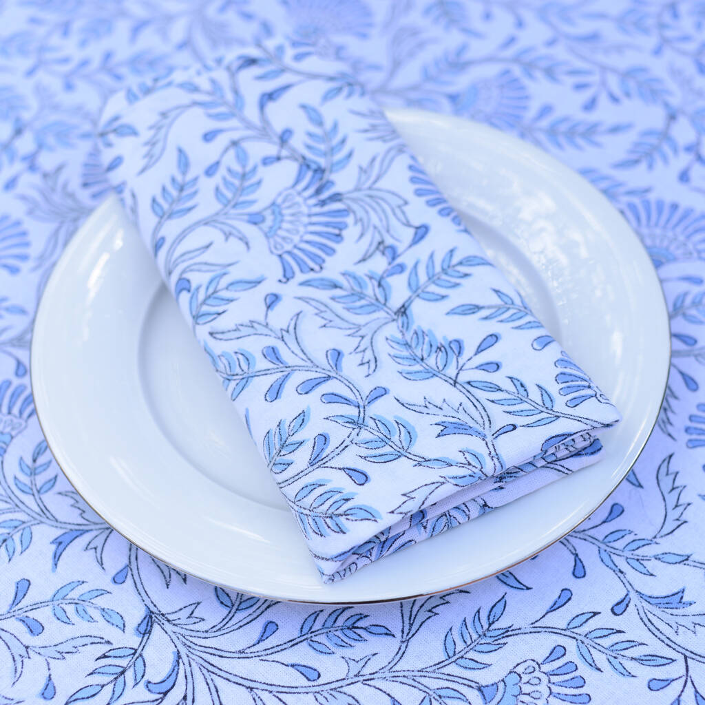 Blue And White Botanical Napkin Set, 1 of 4