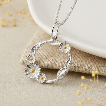 Personalised Sterling Silver Entwined Daisy Flower Necklace, 2 of 9
