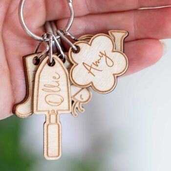 Personalised Wooden Gardening Little Helpers Child Family Tag Keyring, 5 of 6