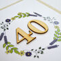 Floral 40th Birthday Wooden Illustrated Card, thumbnail 2 of 2